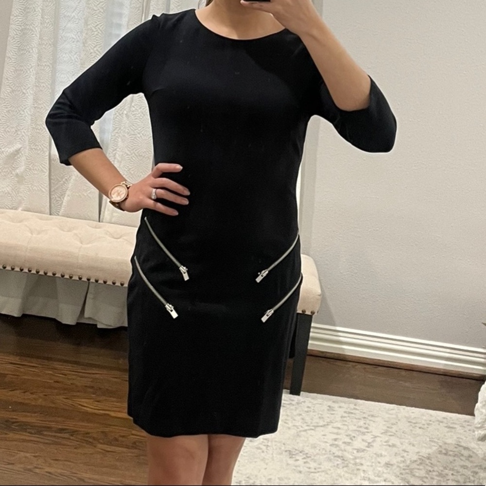 Black Double Zip Sheath Dress